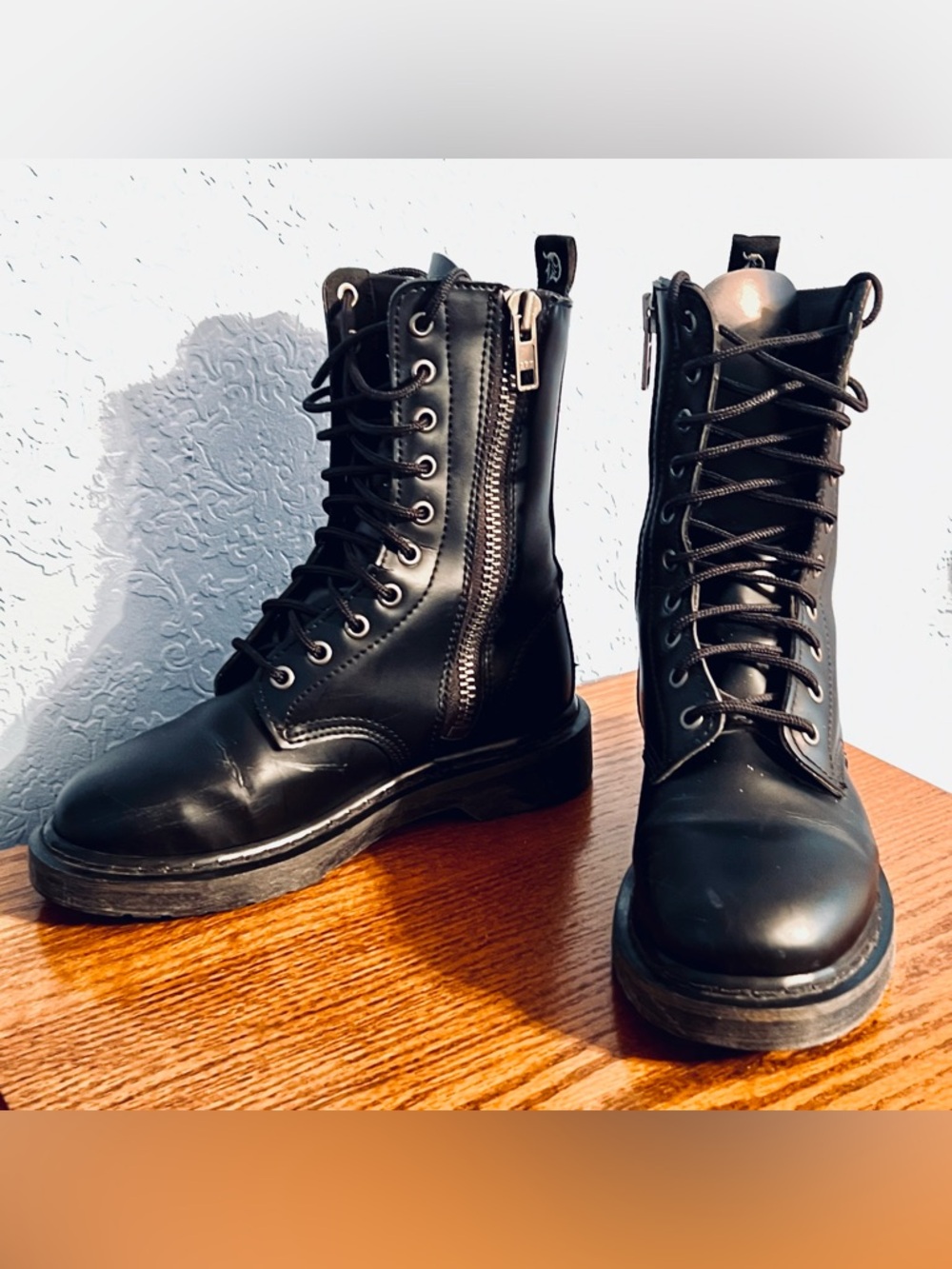 Demonia Black Lace-Up Combat side Zip Boots for Women Size 8